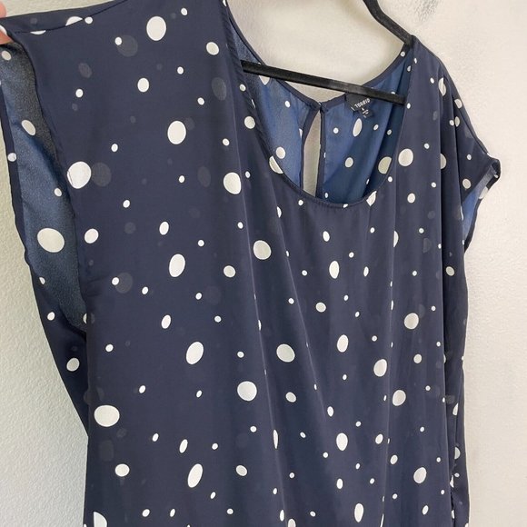 Torrid Womens Plus 4X Navy Sheer Polka Dot Blouse Button Up Back Shirt Top - Picture 8 of 14